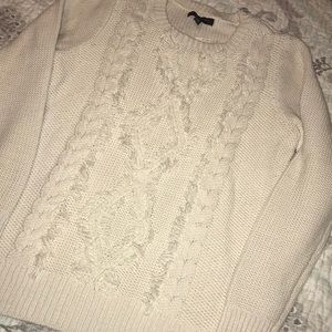 Cream Fringe Cable Knit Sweater